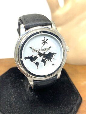 Sweda Up With People Foundation Mens Watch Quartz Silver Dial Black Leather 39mm